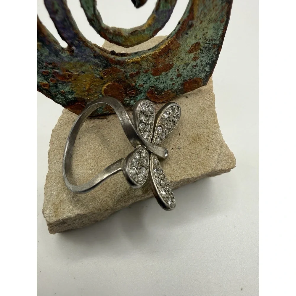 925 Sterling Silver‎ Dragonfly Ring Pave CZ Wings Statement Ring